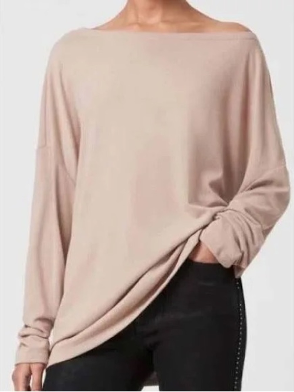 ALLSAINTS Rita Boat Neck Long Sleeves Tee Top in Mauve Chalk Pink NWT